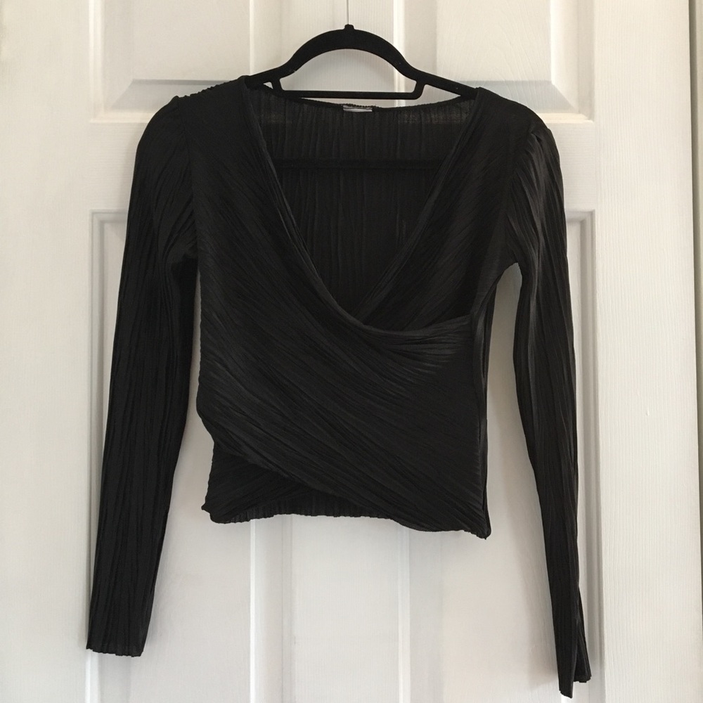 ZARA Crossover Pleated Black Top